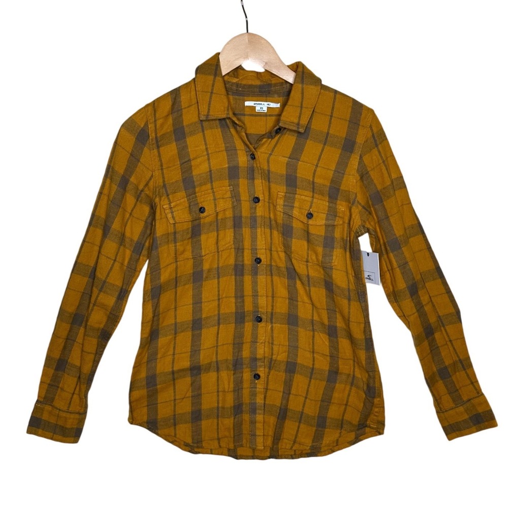 NEW O'Neill Men's Coastline Flannel Long Sleeve Button Down Shirt Size XS Yellow